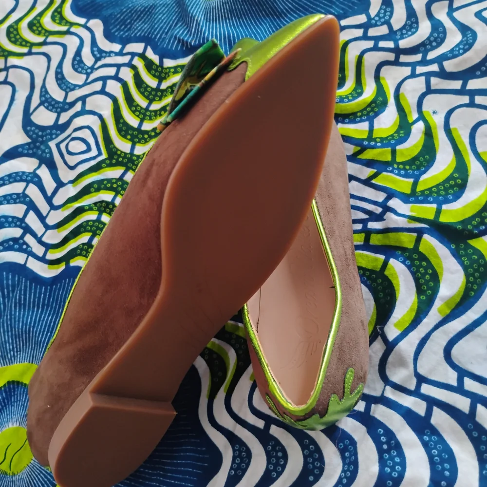 NEW Green Handmade Flats Afro Bow Women’s Shoes Size 6 - 9.5
